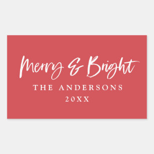 Sticker Rectangulaire Joyeux et lumineux Noël moderne des textes de