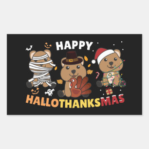 Sticker Rectangulaire Joyeux Hallothanksmas Quokka Christmas Holiday Squ