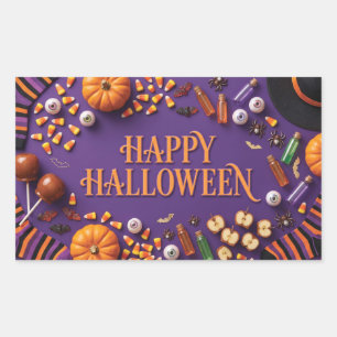 Sticker Rectangulaire Joyeux Halloween à plat sur fond violet