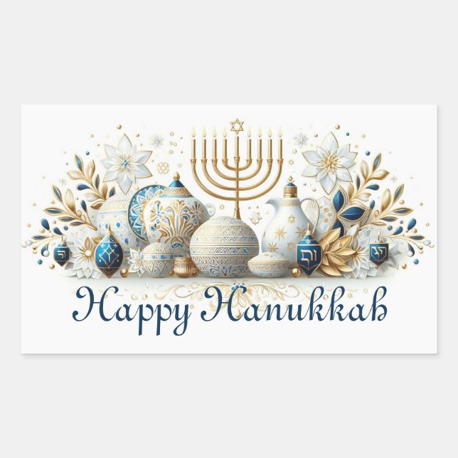 Sticker Rectangulaire Joyeux Hanoukka (Devant)