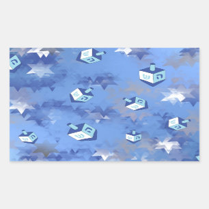 Sticker Rectangulaire Joyeux Hanukkah Étoiles Filantes et Dreidels