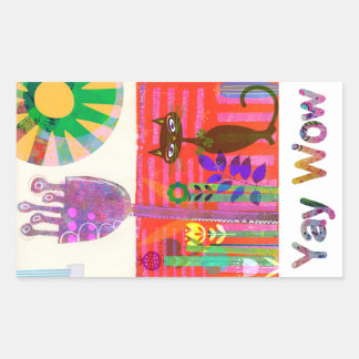Sticker Rectangulaire Joyeux jardin de fleurs de chats Sunshine