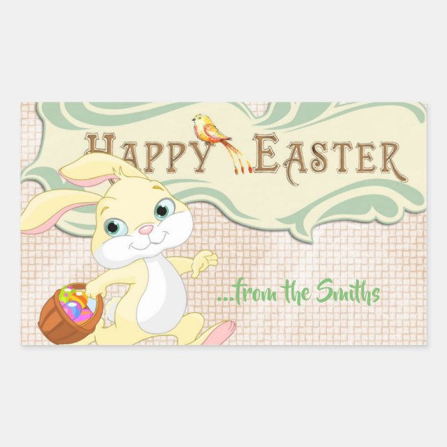 Sticker Rectangulaire Joyeux Lapin de Pâques (Devant)