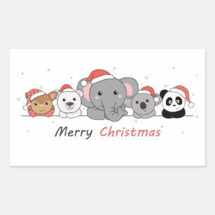 Sticker Rectangulaire Joyeux Noël Animaux mignons Animaux carrés