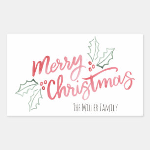 Sticker Rectangulaire Joyeux Noël d'aquarelle oblique élégante