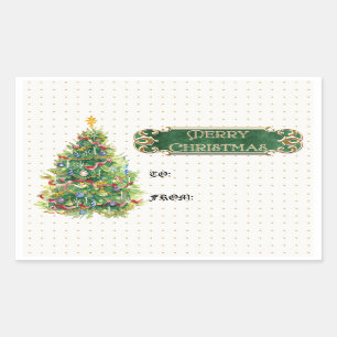Sticker Rectangulaire Joyeux Noël décoré Arbre Star Gold Swirl