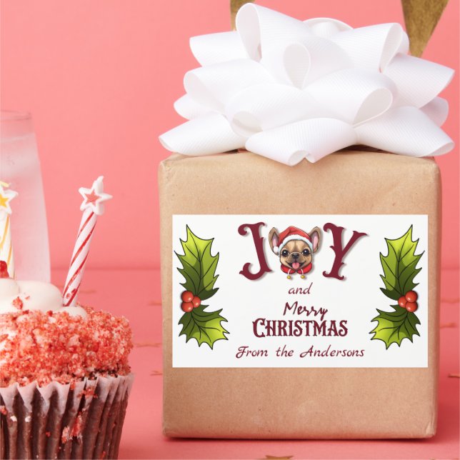 Sticker Rectangulaire Joyeux Noël Joy Cute French Bulldog holly (Fête)