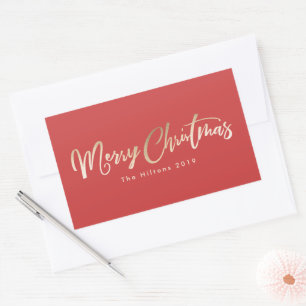 Sticker Rectangulaire Joyeux Noël Lettres or huile rouge Noël
