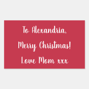 Sticker Rectangulaire Joyeux Noël simple de la part de Maman Rouge et Bl