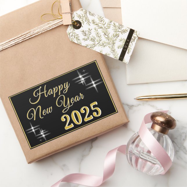 Sticker Rectangulaire Joyeux Nouvel An 2025 Élégantes Écluses (Cadeaux)