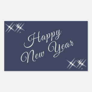 Sticker Rectangulaire Joyeux Nouvel An Élégant Éclat Bleu Marine