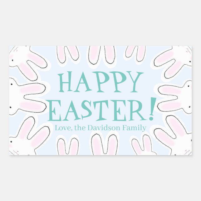 Sticker Rectangulaire Joyeux Pâques bleu pâle mignon lapins drôle person (Devant)