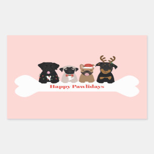 Sticker Rectangulaire Joyeux Pawlidays Chiens de Noël