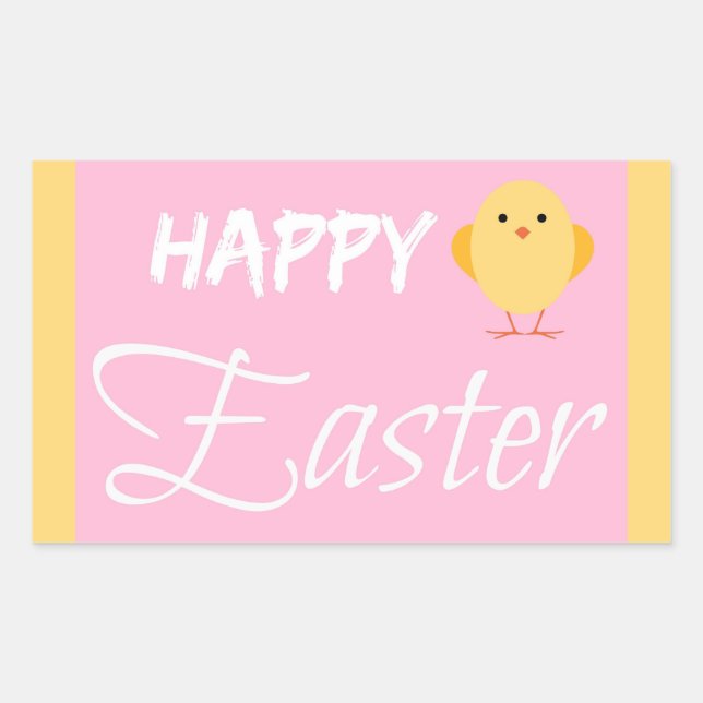 Sticker Rectangulaire Joyeux Petit Chick Jaune de Pâques (Devant)