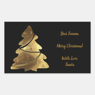 Sticker Rectangulaire Joyeux sapin de Noël noir et or élégant