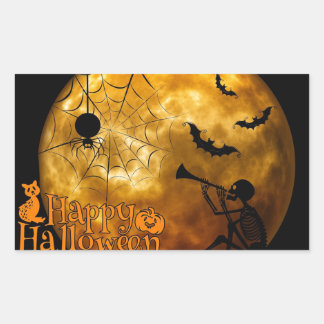 Sticker Rectangulaire Joyeux squelette d'Halloween et araignée