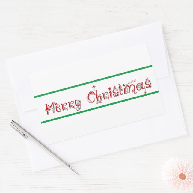 Sticker Rectangulaire Joyeux texte décoré de Noël (Enveloppe)