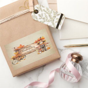 Sticker Rectangulaire Joyeux Thanksgiving Bois Signe & Scène d'Automne