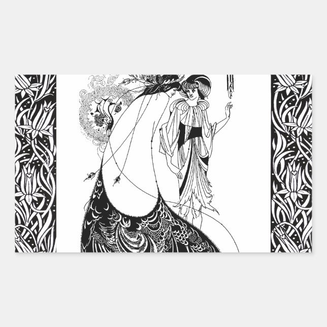 Sticker Rectangulaire Jupe Peacock Beardsley Art Nouveau (Devant)