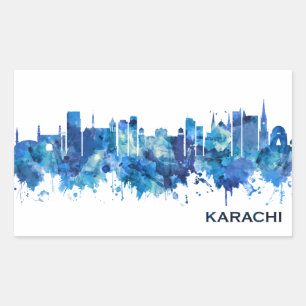 Sticker Rectangulaire Karachi Pakistan Skyline Blue