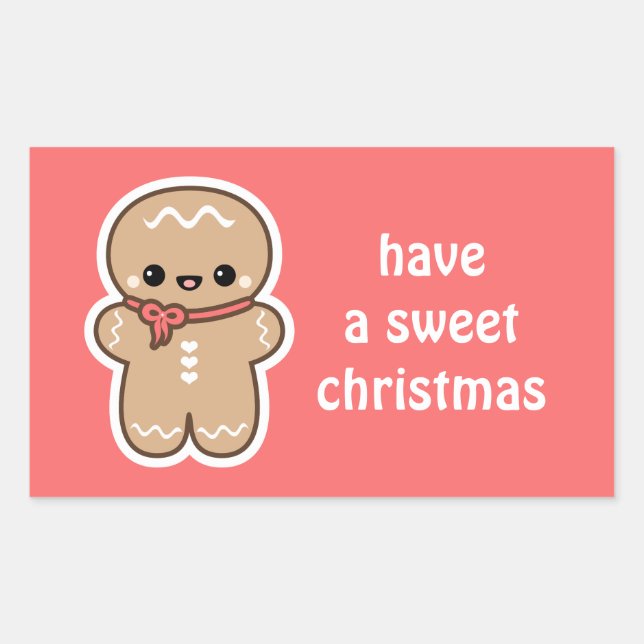 Sticker Rectangulaire Kawaii Gingerbread Homme Noël (Devant)