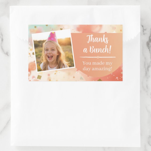 Sticker Rectangulaire Kids Birthday Photo Thanks a Bunch Pastel Confetti (Sac)