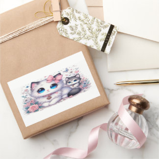 Sticker Rectangulaire Kitten Cuteness Overload : Chat et chien aux yeux 