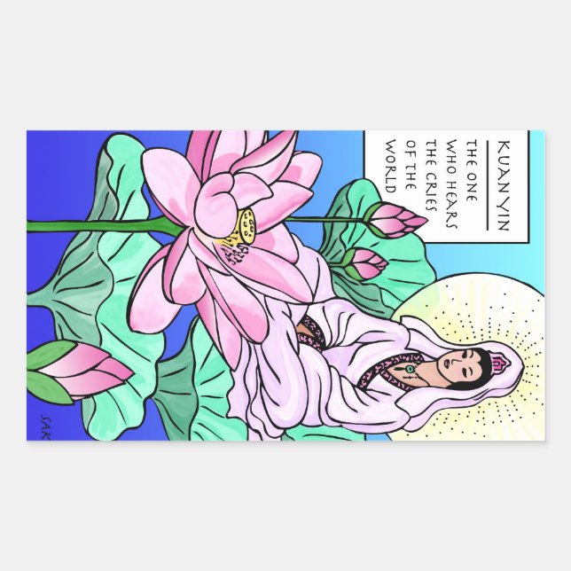 Sticker Rectangulaire Kuan Yin, Quan Yin, Entend Vos Crimes (Devant)