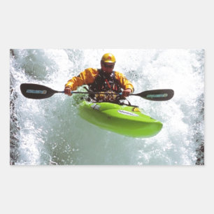 STICKER RECTANGULAIRE KYAKING EN EAU BLANCHE.