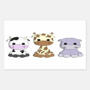 Sticker Rectangulaire La bande dessinée mignonne d'hippopotame de girafe