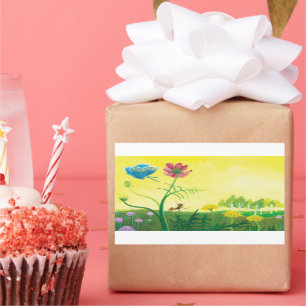 Sticker Rectangulaire La fourmi et le papillon sur la prairie fleur sauv