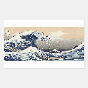 Sticker Rectangulaire La Grande vague au large de Kanagawa 8 bits Pixel 