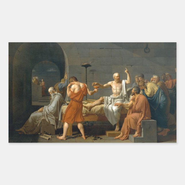 Sticker Rectangulaire La mort de Socrate par Jacques-Louis David (Devant)