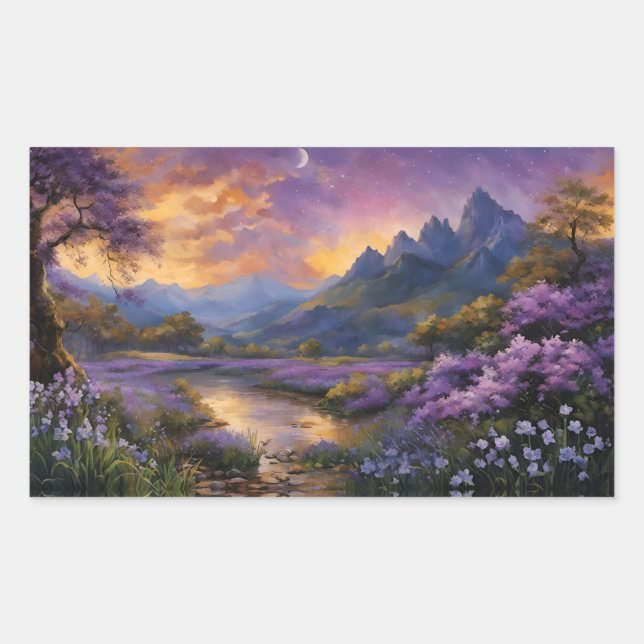 Sticker Rectangulaire La vallée de la Lavande à l'aube (Devant)