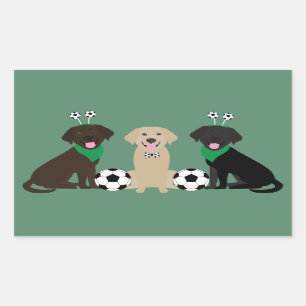 Sticker Rectangulaire Labrador Retriever Dogs Jouer Au Football