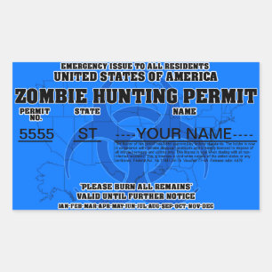 Sticker Rectangulaire Laiss de chasse de zombi (bleue)