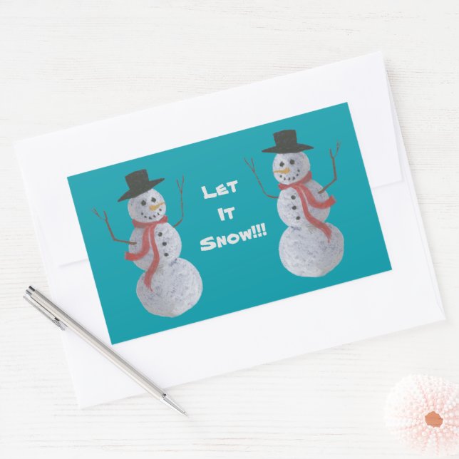 Sticker Rectangulaire Laisse-le neiger ! ! ! Bonhomme de neige (Enveloppe)
