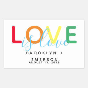 Sticker Rectangulaire L'amour est amour Rainbow Gay Lesbian Mariage