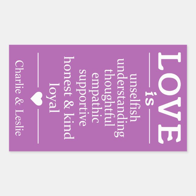 Sticker Rectangulaire L'amour est ... des noms personnalisés et des auto (Devant)