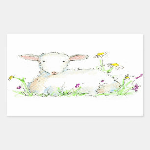 Sticker Rectangulaire Lampe de printemps Mouton de ferme Illustration d'