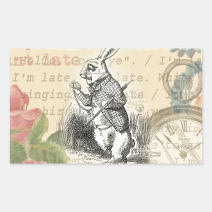 Sticker Rectangulaire Lapin Blanc Aventures d'Alice au Pays des Merveill