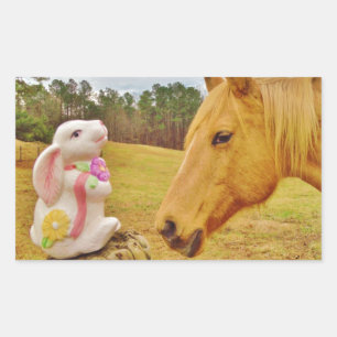Sticker Rectangulaire Lapin blanc et Cheval jaune
