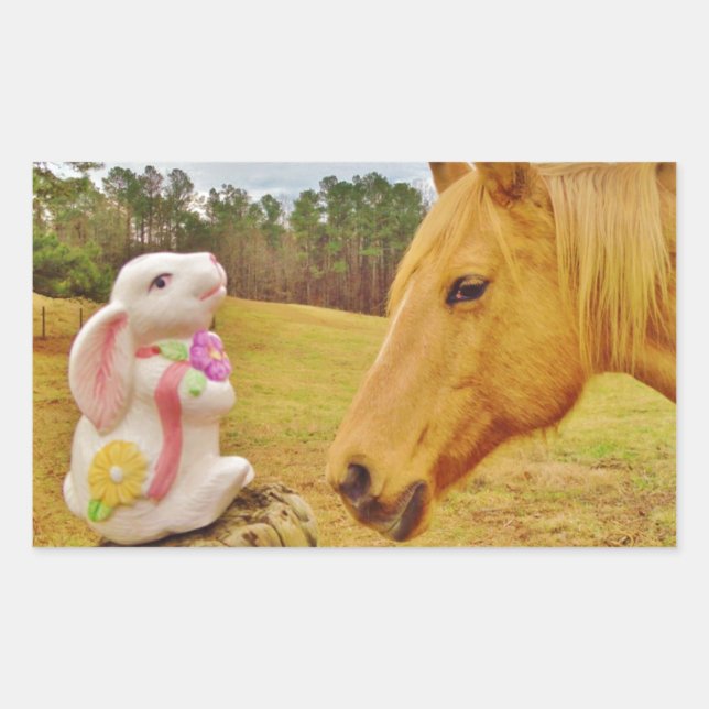 Sticker Rectangulaire Lapin blanc et Cheval jaune (Devant)
