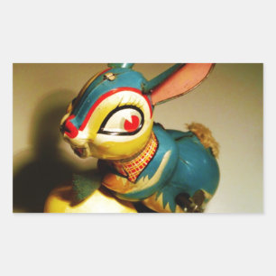 Sticker Rectangulaire lapin jouet et oeuf jaune pâle