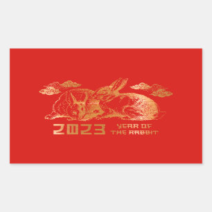 Sticker Rectangulaire Lapin Nouvel An Lunaire Chinois Zodiaque