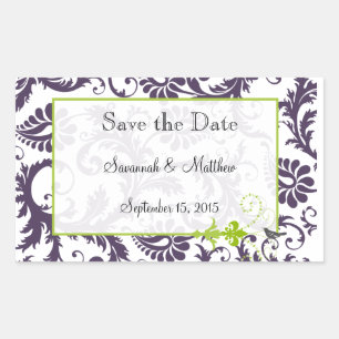 Sticker Rectangulaire Lapis Violet Pomme vert Damas Mariages d'oiseaux