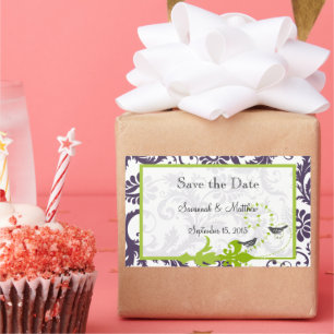 Sticker Rectangulaire Lapis Violet Pomme vert Damas Mariages d'oiseaux