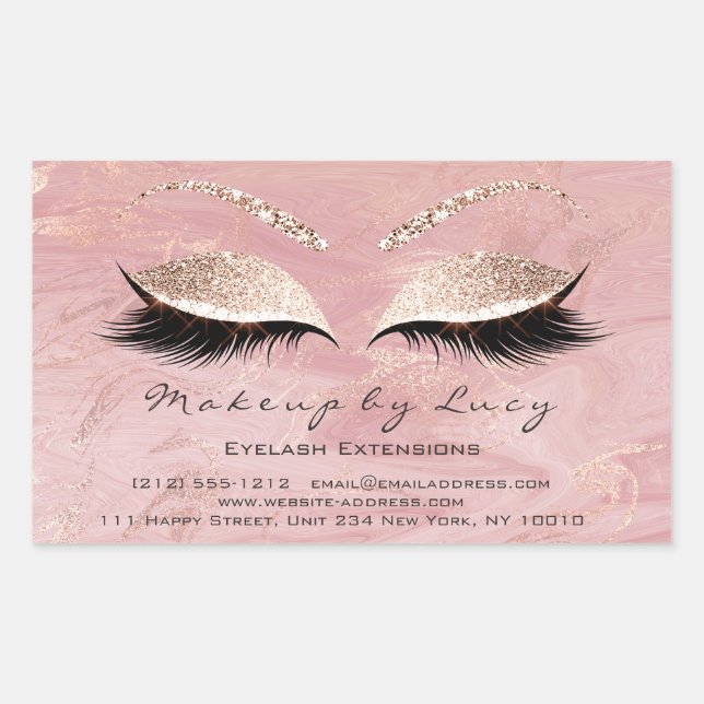 Sticker Rectangulaire Lash Extension maquillage beauté marbre rose Parti (Devant)