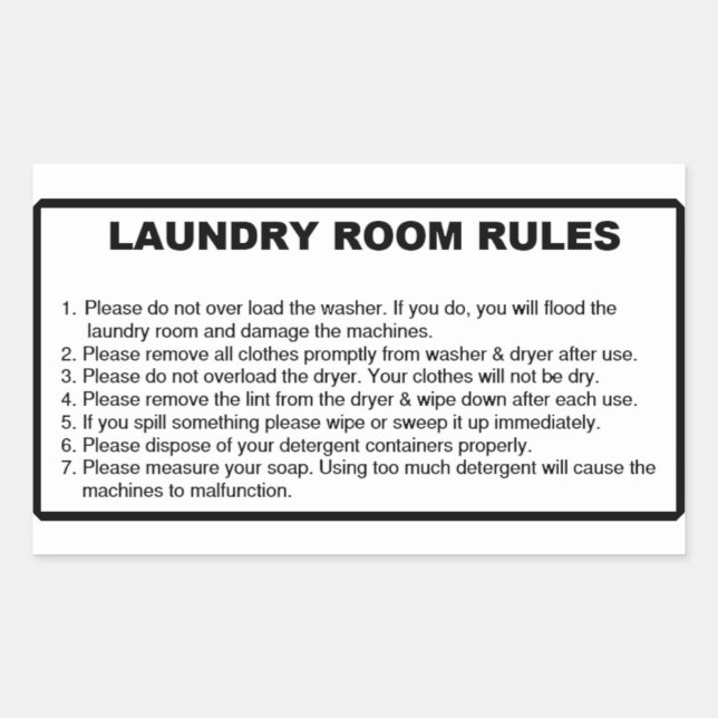 Sticker Rectangulaire 'Lave Règles' Lave-Linge Overlay Black (Devant)