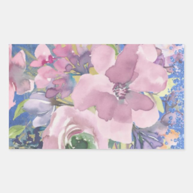 Sticker Rectangulaire Lavender Blues Aquarelle Parties scintillant flora (Devant)